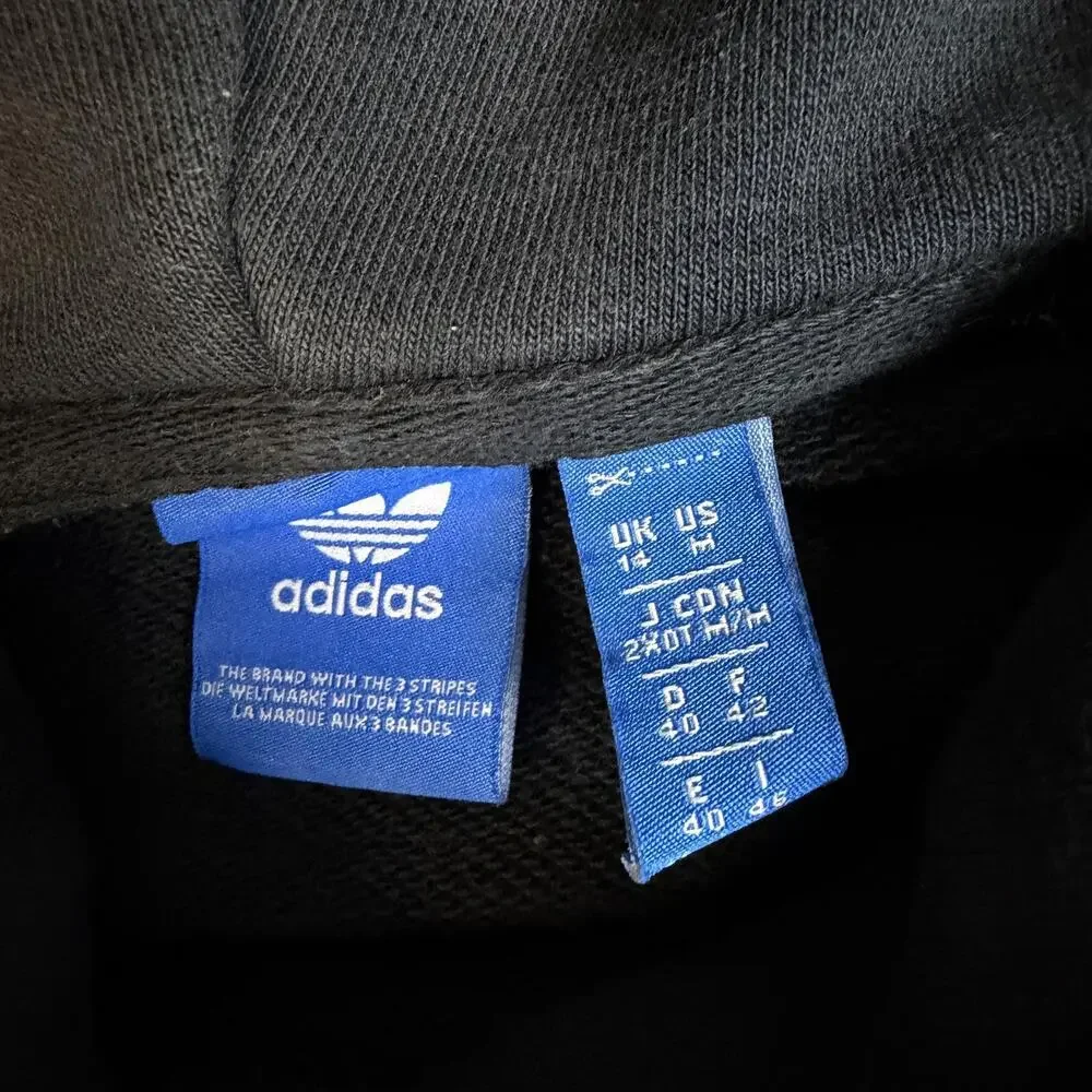 Adidas Hoodie Mens M Black Pullover Hooded Pockets Trefoil Graphic Originals